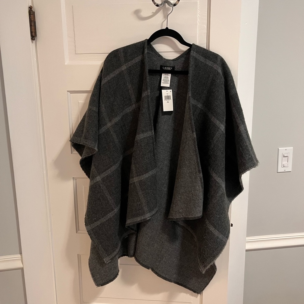 Ralph Lauren Reversible Gray Plaid Poncho (O/S) NWTO